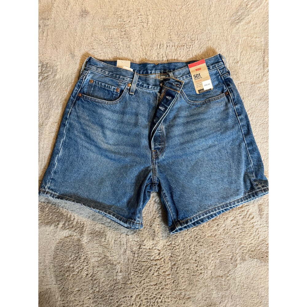 Levi's 501 Mid-Thigh High Rise Straight Fit Denim Shorts Oxnard Choice Sz 33 NWT - Picture 2 of 9